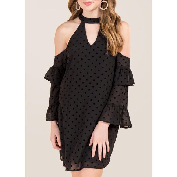 NEW Francesca's Helina Ruffle Swiss Dot Dress SZ L - Picture 1 of 4